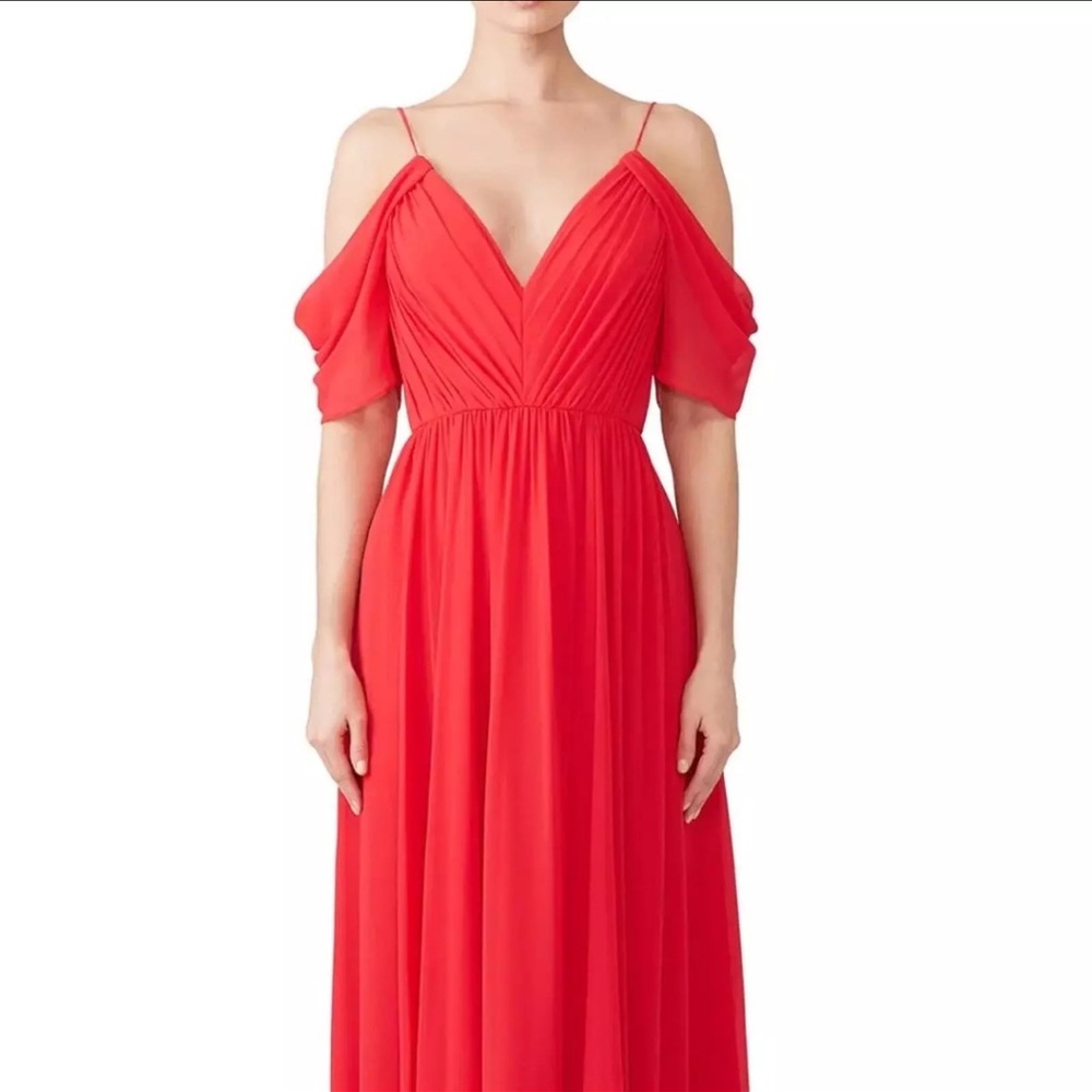 NWOT Badgley Mischka Designer Red Chiffon Cold Shoulder Dress Size 4